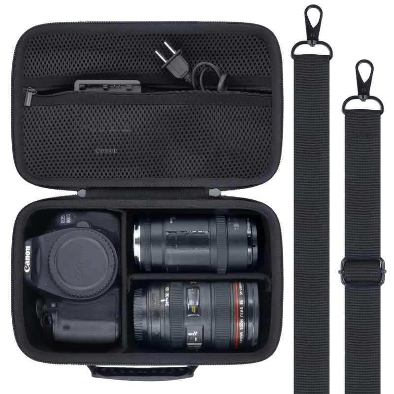 Baval Camera Case Compatible with Canon EOS Rebel T7 / T100 / R50 / R100 / R5 / R6 Mark II / 90D DSLR Camera with 18-55mm Lens,Sony,Nikon DSLR Camera Protective Case with Shoulder Strap (Black Case) - Image 1