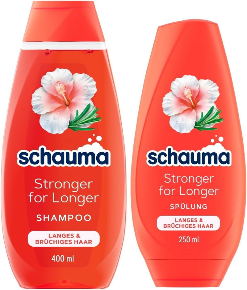 SCHAUMA Strengthening Shampoo Stronger for Longer 400 ml Hair Shampoo Strengthens Long Brittle Hair Conditioner 250 ml Conditioner Conditioner with Hibiscus Rosemary