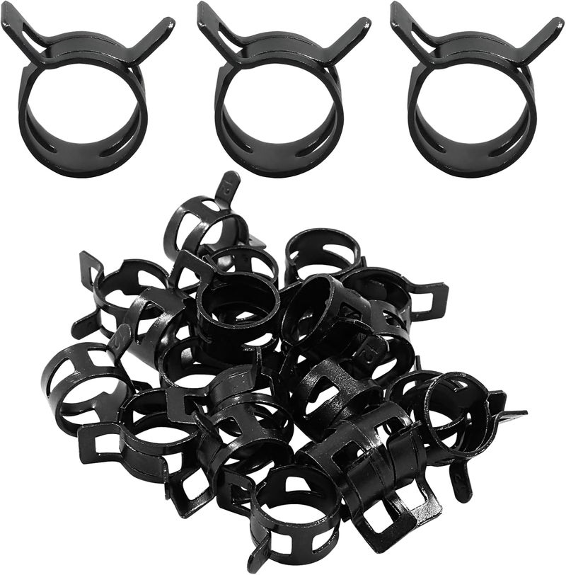 Rierdge 20 Pcs 1/2 Inch ID Spring Band Type Clamps, 12mm Fuel Hose Clamps Fasteners, Black Spring Hose Clip for Fuel Hose Line Water Pipe Air Tube Hose - Image 1