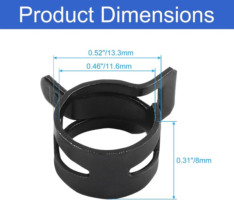 Rierdge 20 Pcs 1/2 Inch ID Spring Band Type Clamps, 12mm Fuel Hose Clamps Fasteners, Black Spring Hose Clip for Fuel Hose Line Water Pipe Air Tube Hose - Image 2