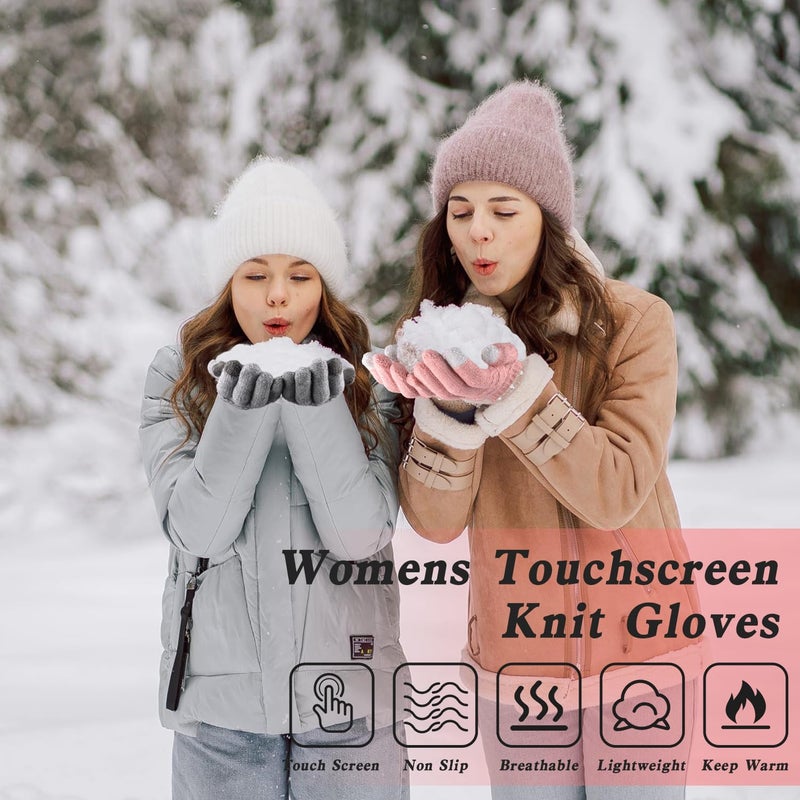 Yafeite Winter Gloves for Women - 4 Pairs Touchscreen Gloves for Women Cold Weather, Fashion Knit Mittens Warm Winter Gloves - Image 2