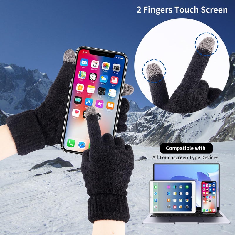 Yafeite Winter Gloves for Women - 4 Pairs Touchscreen Gloves for Women Cold Weather, Fashion Knit Mittens Warm Winter Gloves - Image 4