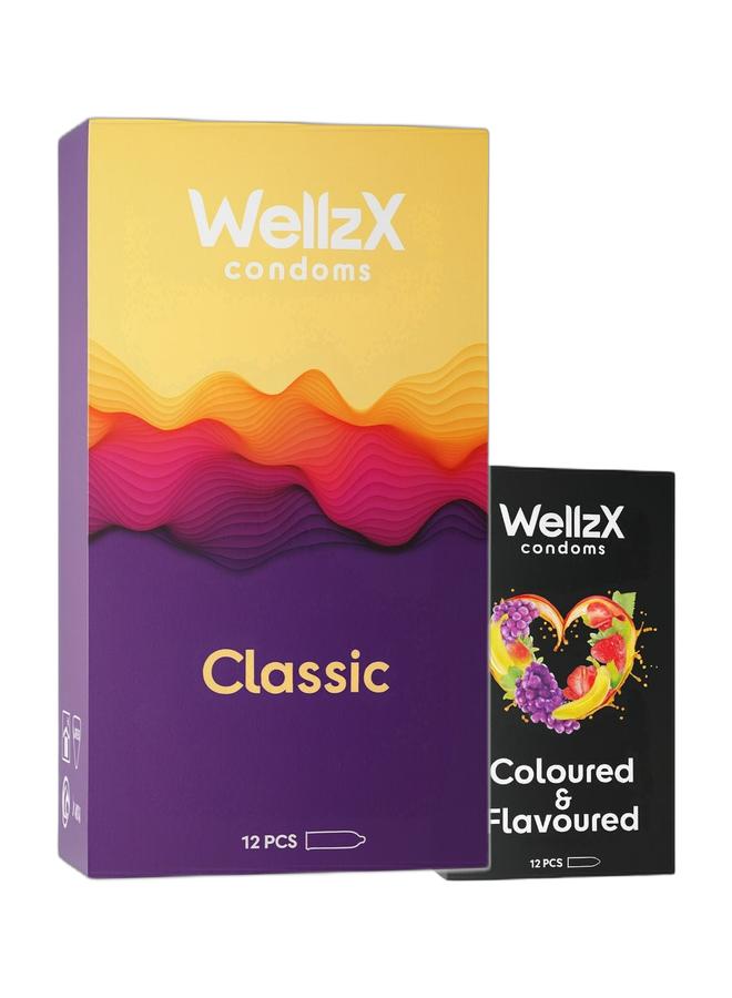 ويلزكس WellzX Condoms Classic 12Pc & WellzX Condoms Coloured& Flavoured 12Pc Bundle - Image 1