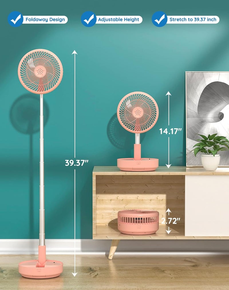 Primevolve Portable Oscillating Standing Fan,Rechargeable Battery Operated USB Floor Table Desk Fan with Remote, Bedroom Camping Travel Fans Pink 7.7" - Image 2