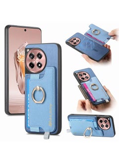 erorex For OnePlus Ace 3 5G / 12R 5G Retro Magsafe Cross Leather Ring Holder Card Bag Phone Case(Blue) 
