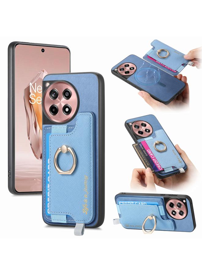 erorex For OnePlus Ace 3 5G / 12R 5G Retro Magsafe Cross Leather Ring Holder Card Bag Phone Case(Blue)
