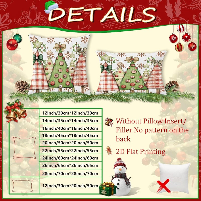 Christmas Throw Pillow Covers Set of 4, Green Tree and Joyful Text Decorative Cushion Cases, Festive Holiday Farmhouse Decor for Sofa Couch Bed 18x18 Inch - Image 3