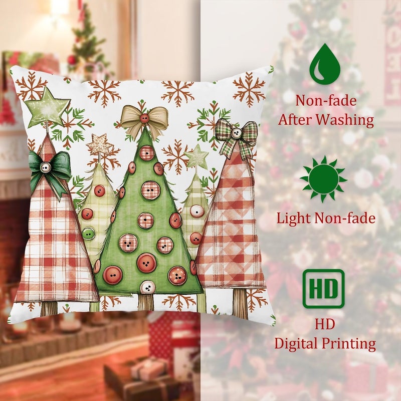 Christmas Throw Pillow Covers Set of 4, Green Tree and Joyful Text Decorative Cushion Cases, Festive Holiday Farmhouse Decor for Sofa Couch Bed 18x18 Inch - Image 5