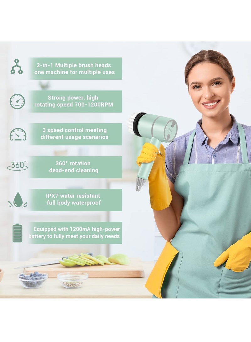 Electric Spin Scrubber Cleaning Brush, Portable Cordless Electric Shower Scrubber, with 2 Replaceable Brush Heads Powerful Shower Cleaning Brushes For Bathroom Tub - Image 3