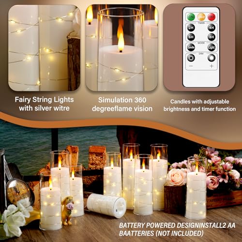kakoya Flameless LED Candles with Timer 9 Pc Flickering Flameless Candles for Romantic Ambiance and Home Decoration Stable Acrylic Shellwith Embedded Star StringBattery Operated CandlesWhite - Image 3