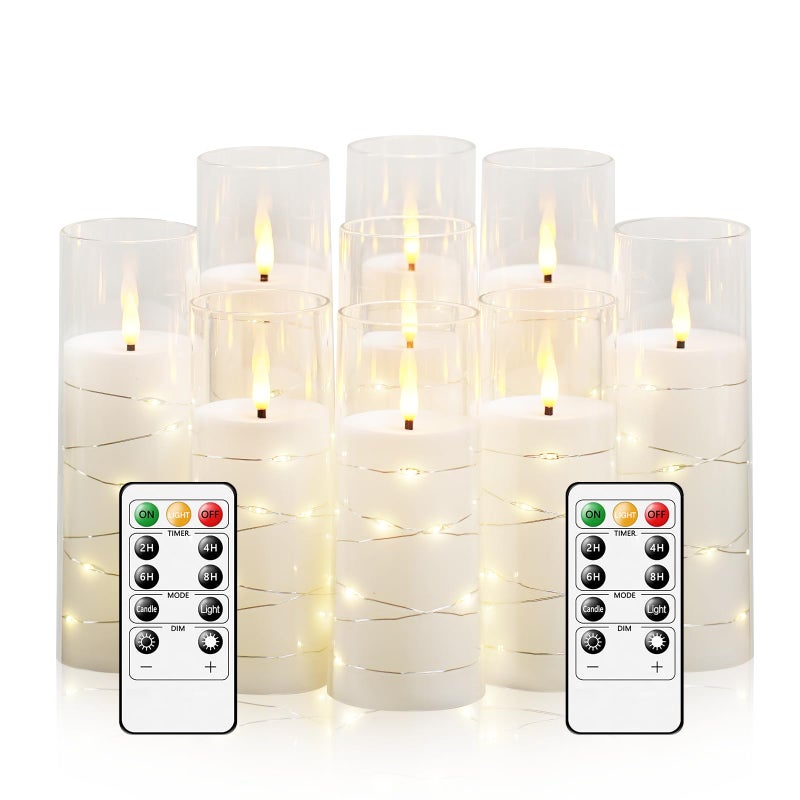 kakoya Flameless LED Candles with Timer 9 Pc Flickering Flameless Candles for Romantic Ambiance and Home Decoration Stable Acrylic Shellwith Embedded Star StringBattery Operated CandlesWhite - Image 2