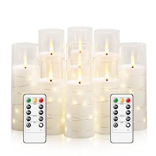 kakoya Flameless LED Candles with Timer 9 Pc Flickering Flameless Candles for Romantic Ambiance and Home Decoration Stable Acrylic Shellwith Embedded Star StringBattery Operated CandlesWhite - Image 1