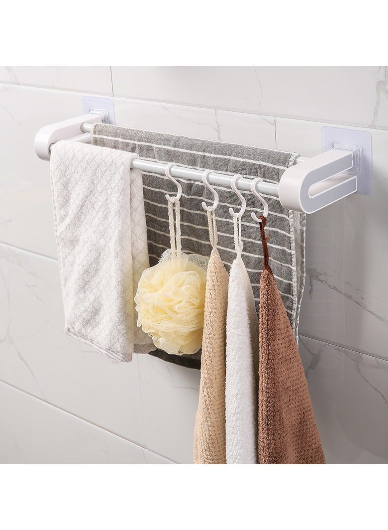 18 Inch Self Adhesive Towel Bar ABS Double Rack Shower Hanger Waterproof and Moistureproof No Drill Strong Adhesion Easy Install Ring for Bathroom Kitchen Grey - Image 1