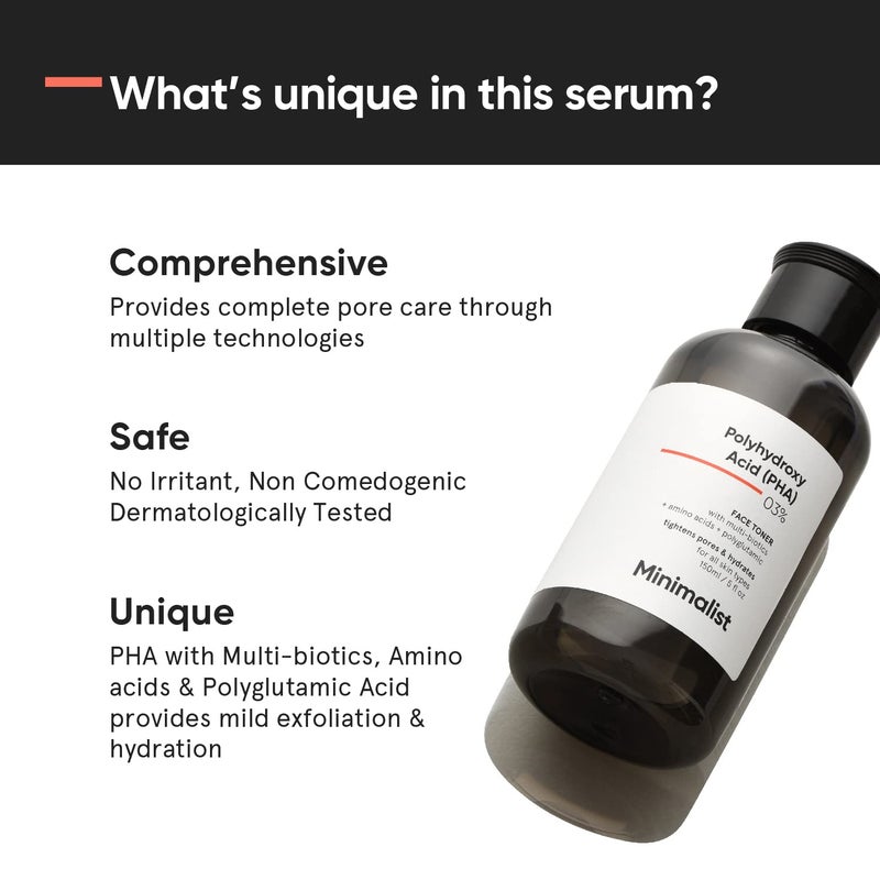 Minimalist Pha 3 Alcohol Free Face Toner 150 Ml  Pore Tightening  Mild Exfoliation For Oily Acne Prone Sensitive  Normal Skin  Hydrating Face Toner For Glowing Skin Pack of 1 - Image 3