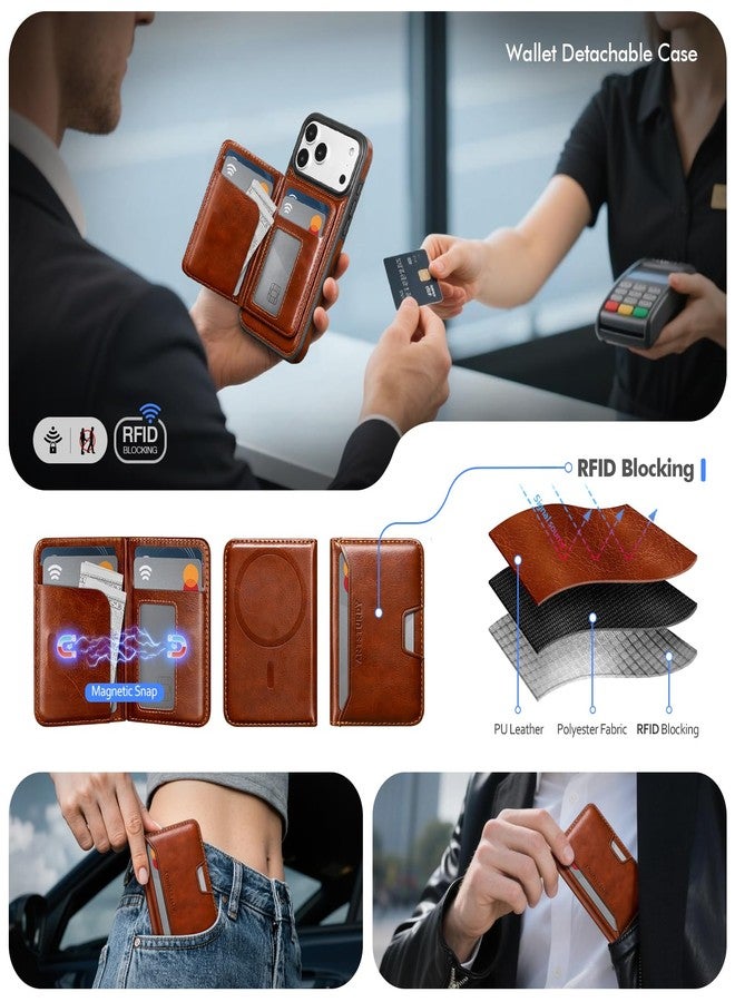 Antsturdy Compatible with MagSafe 2 in 1 Detachable Magnetic iPhone 17 Pro Max Case Wallet Holder,PU Leather RFID Blocking Credit Card Slots Flip Protective Cover Kickstand for Men Women,Brown - Image 2