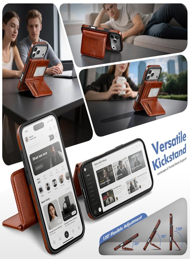 Antsturdy Compatible with MagSafe 2 in 1 Detachable Magnetic iPhone 17 Pro Max Case Wallet Holder,PU Leather RFID Blocking Credit Card Slots Flip Protective Cover Kickstand for Men Women,Brown - Image 4
