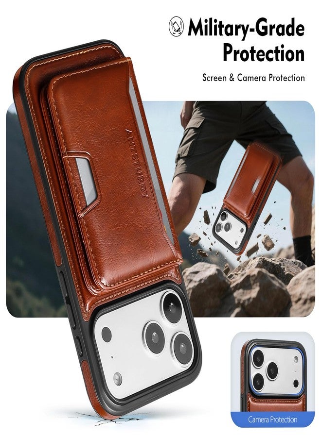 Antsturdy Compatible with MagSafe 2 in 1 Detachable Magnetic iPhone 17 Pro Max Case Wallet Holder,PU Leather RFID Blocking Credit Card Slots Flip Protective Cover Kickstand for Men Women,Brown - Image 5
