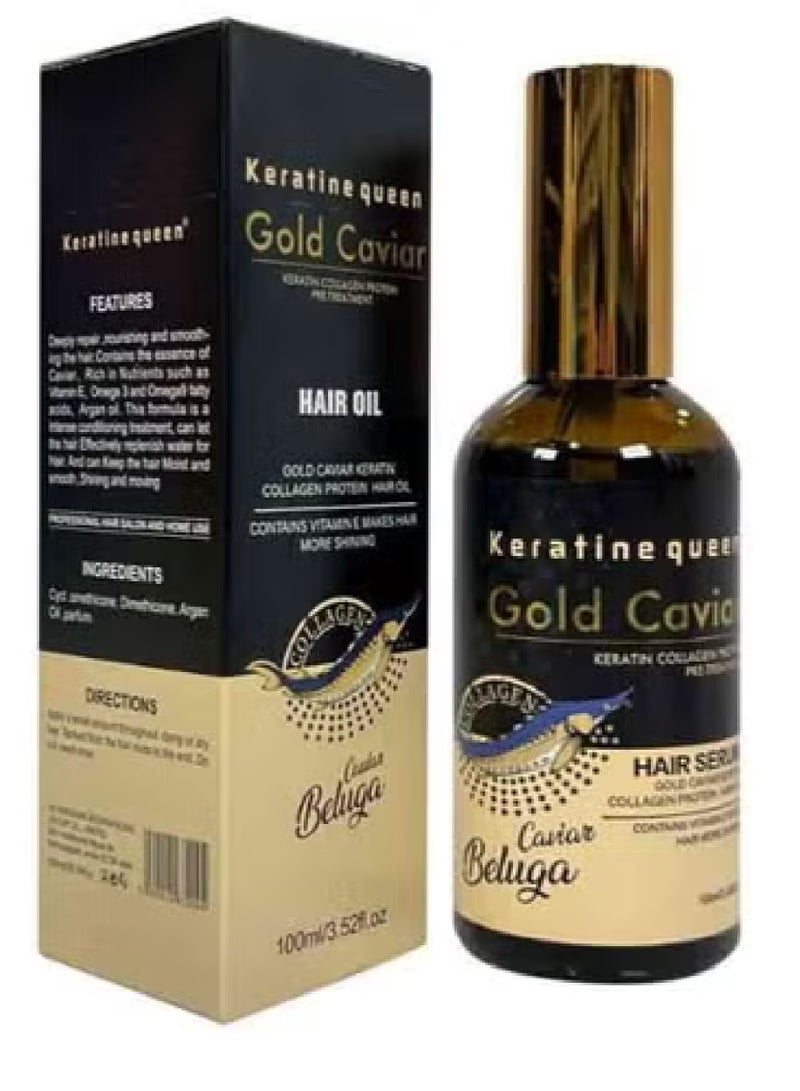 زيت الشعر جولد كافيار بالكيراتين والكولاجين والبروتين المعالج مسبقًا 100 مل
