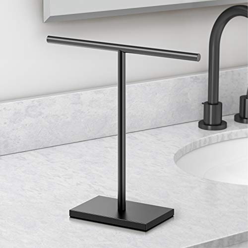 Gatco 1444MX, Modern Rectangle Base Freestanding Countertop Towel Holder, Matte Black / 10.50" W x 11.13" H T-Shape Style Countertop Hand Towel Holder for Bathroom, Kitchen/Fingertip Towel Rack - Image 2
