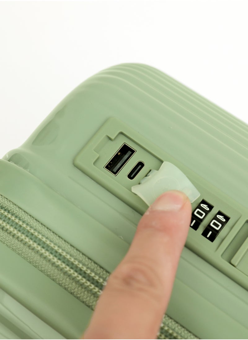 LIGHTGO - LIGHTGO 7624 tea green color 20" carry-on cabin Suitcase luggage with TSA Lock travel case YKK zipper with power bank pocket 100% PC light weight luggage - Image 1