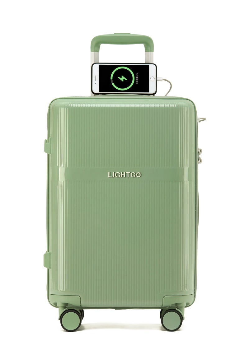LIGHTGO - LIGHTGO 7624 tea green color 20" carry-on cabin Suitcase luggage with TSA Lock travel case YKK zipper with power bank pocket 100% PC light weight luggage - Image 1
