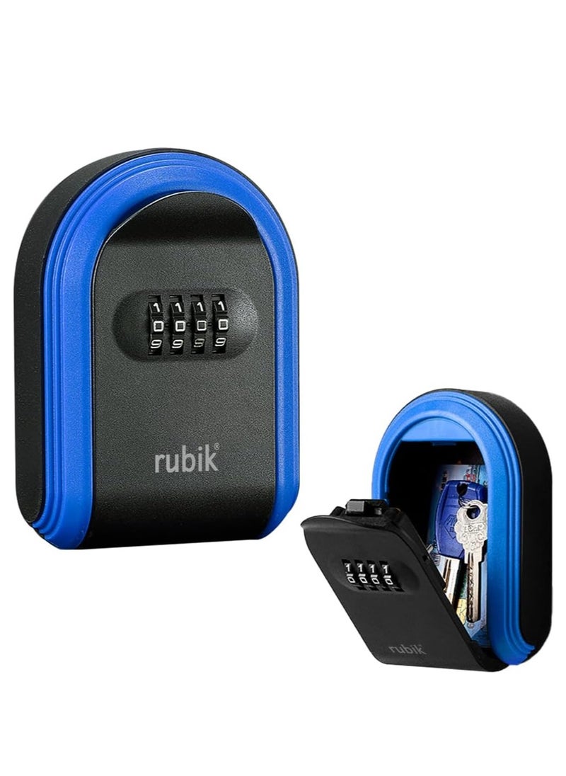 Rubik Key Storage Safe Box, Wall Mounted 4 Digits Combination Lock Box for Outdoor and Indoor Home Hotel Office (Blue)  - Image 1