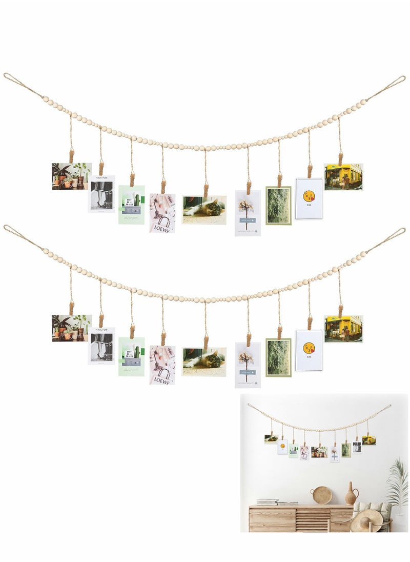 Wall Hanging Photo Display, 2PCS with Wooden Beads Garland, Collage Picture Frame for Boho Wall Decoration, DIY Photo Holders with 9 Wood Clips, Rustic Country Decor, Home Nursery Room Dorm Decor - pzsku/Z442F5968706D268F0375Z/45/_/1721117058/00341681-3459-4a35-a7db-074dbf634903