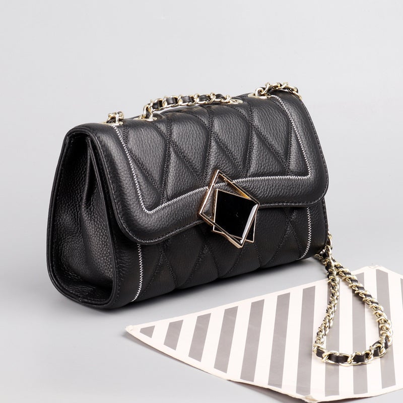 Fashion Fresh And Sweet One-Shoulder Genuine Leather Cross-Body Women'S Bag First-Layer Cowhide Summer Chain Small Square Bag - Image 4