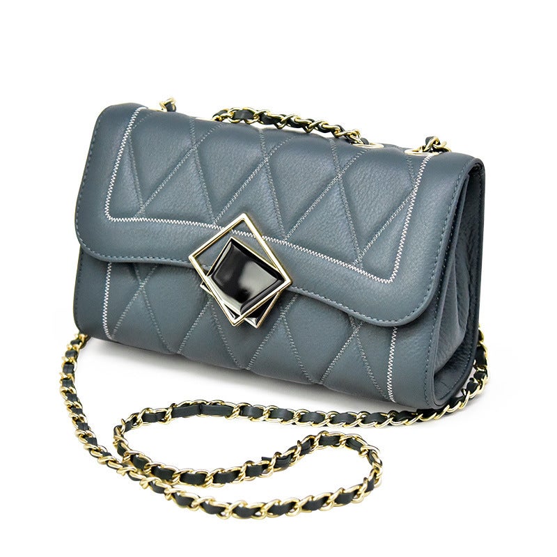 Fashion Fresh And Sweet One-Shoulder Genuine Leather Cross-Body Women'S Bag First-Layer Cowhide Summer Chain Small Square Bag - Image 1