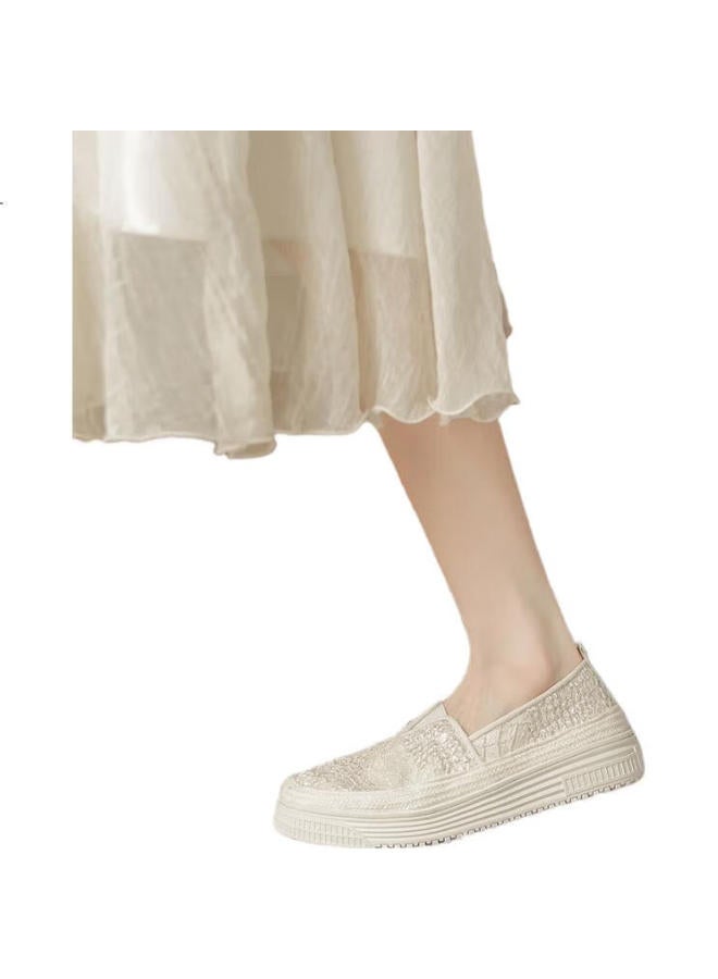 Zhr Women'S Flats, Comfortable For Commuting, Gentle Style, Fisherman Shoes, Versatile Slip-On, Soft-Soled Women'S Shoes, M581D, Beige, Size 37 - Image 1