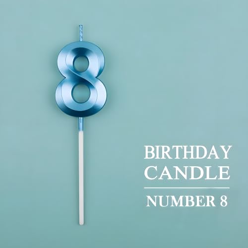 Juzfun Number Candles 8 Birthday Cake Topper Decoration Eighth Year Wedding Anniversary Party Metallic Blue Colour Size : Width 5 x Height 7 cm - Image 3