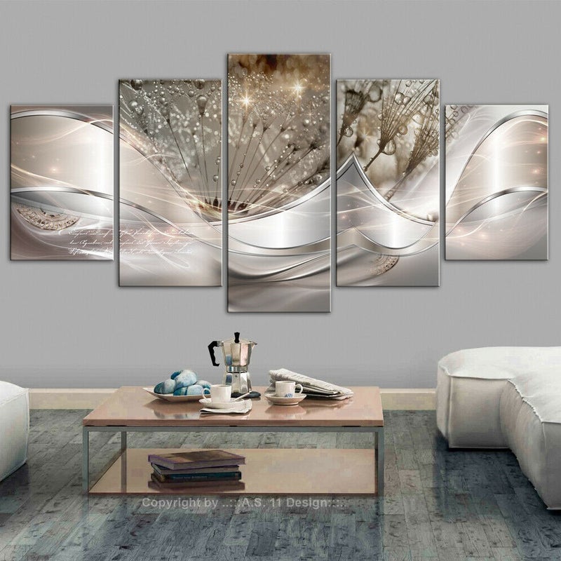 Modern Minimalist Five-Panel Hanging Painting, Three-Color Dandelion Abstract Painting, Spray Painting, Creative Sofa Background Wall Decorative Painting - Image 4