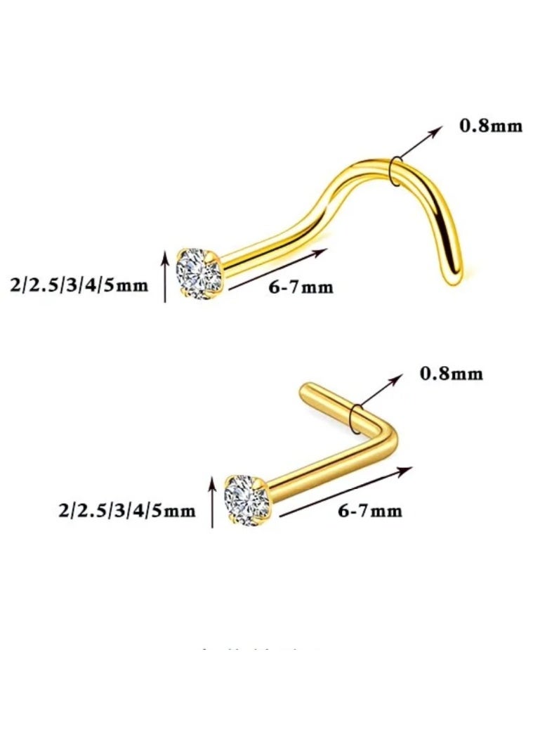أوليس فيرس  مجموعة كاملة من 23 قطعة ذهبية لحلقات الأنف والستان للنساء والرجال، مصنوعة من الفولاذ الجراحي الآمن على البشرة الحساسة، وتشمل خواتم على شكل L وموديلات 8 ملم متنوعة - Image 3
