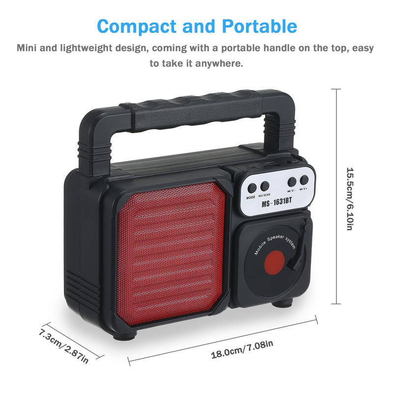 Loquat MS-1631BT LED Light Super Bass Wireless Bluetooth Speaker Black/Red - Image 4