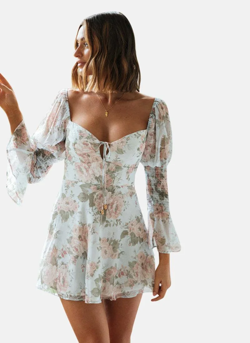 يونيكي Blue Fit & Flare Sweetheart Neck Printed Dress