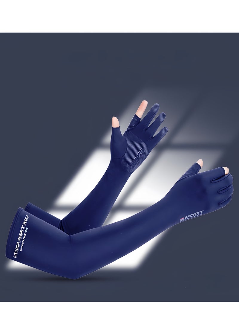 Generic Men's Sun Protection Arm Sleeves Hand Gloves, Driving Gloves, Integrated Arm Sleeves and Gloves, Summer Ice Silk UV Protection Arm Sleeves, Ideal for Cycling, Golf, Driving, Hiking (Navy Blue)  - Image 3