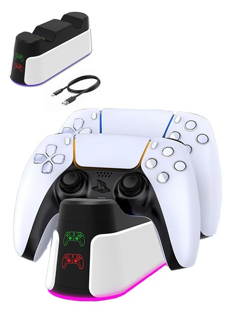 PS5 Game Controller Charger Station with RGB Light, Fast Charging Dock with LED Indicator, Click-in Design, Safe Intelligent Protection