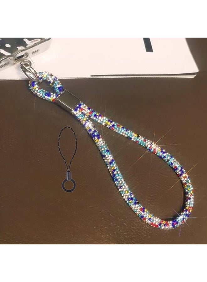 Glitter Phone Wrist Strap, Bling Rhinestone Short Hand Lanyard Bracelet with Keychain & Card Holder, Universal Mobile Phone Chain & Handbag Strap for Women