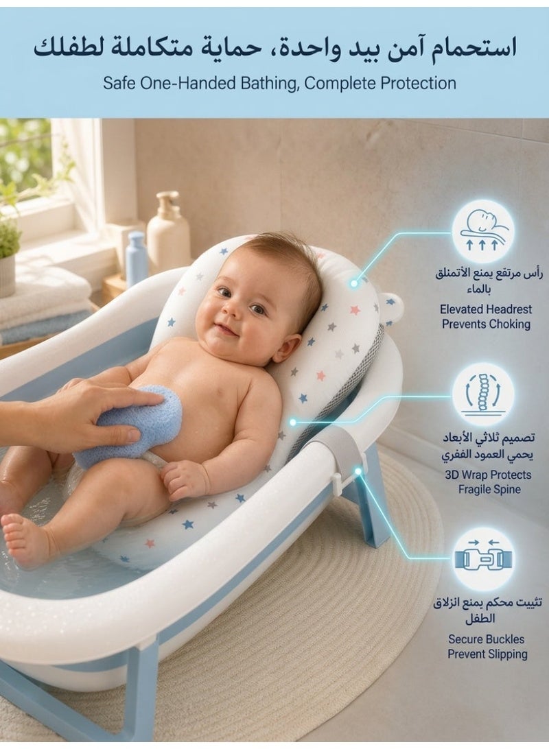 حوض استحمام اطفال قابل للطي مع مستشعر ذكي لدرجة الحرارة، طشت استحمام اطفال و مروش رضع مثالي للاستخدام المنزلي - Image 2