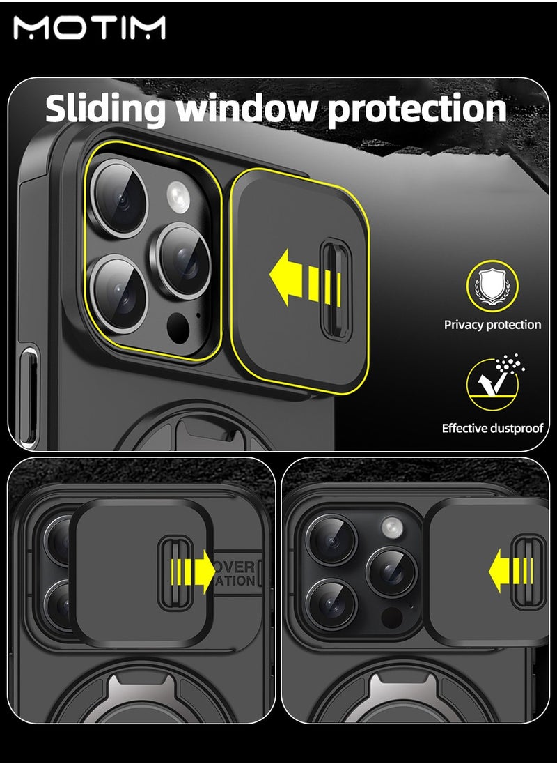 iPhone 16 Pro/16 Pro Max MagSafe Case with Slide Camera Cover, 360° Invisible Ring Stand Kickstand, Shockproof Drop Protection, Anti-Scratch, Camera Protective Cover, iPhone 16 Pro/16 Pro Max Magnetic Stand Cover
