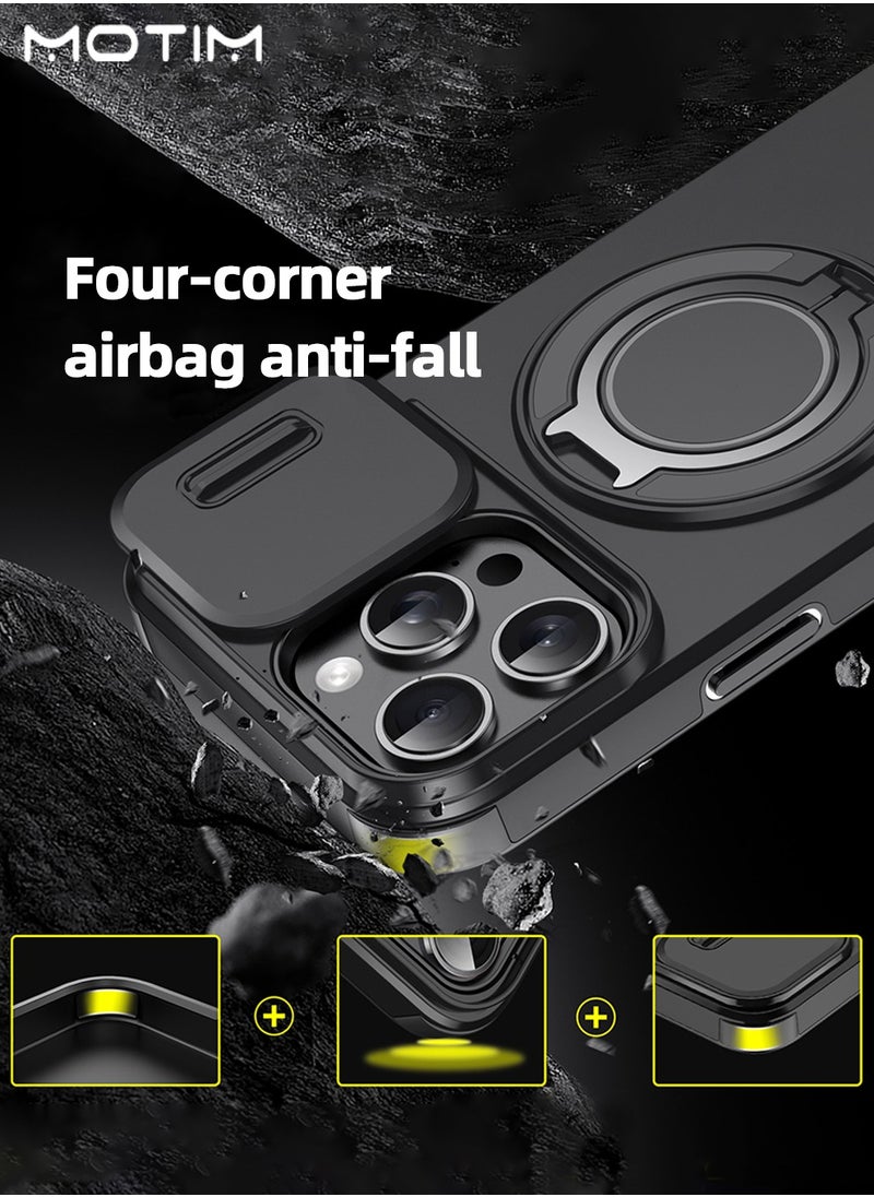 iPhone 16 Pro/16 Pro Max MagSafe Case with Slide Camera Cover, 360° Invisible Ring Stand Kickstand, Shockproof Drop Protection, Anti-Scratch, Camera Protective Cover, iPhone 16 Pro/16 Pro Max Magnetic Stand Cover