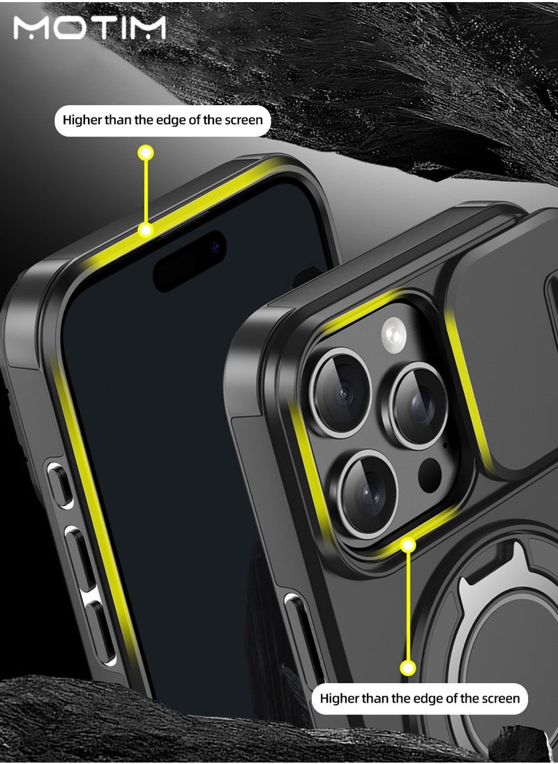 iPhone 16 Pro/16 Pro Max MagSafe Case with Slide Camera Cover, 360° Invisible Ring Stand Kickstand, Shockproof Drop Protection, Anti-Scratch, Camera Protective Cover, iPhone 16 Pro/16 Pro Max Magnetic Stand Cover