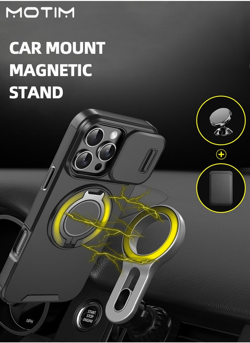 iPhone 16 Pro/16 Pro Max MagSafe Case with Slide Camera Cover, 360° Invisible Ring Stand Kickstand, Shockproof Drop Protection, Anti-Scratch, Camera Protective Cover, iPhone 16 Pro/16 Pro Max Magnetic Stand Cover