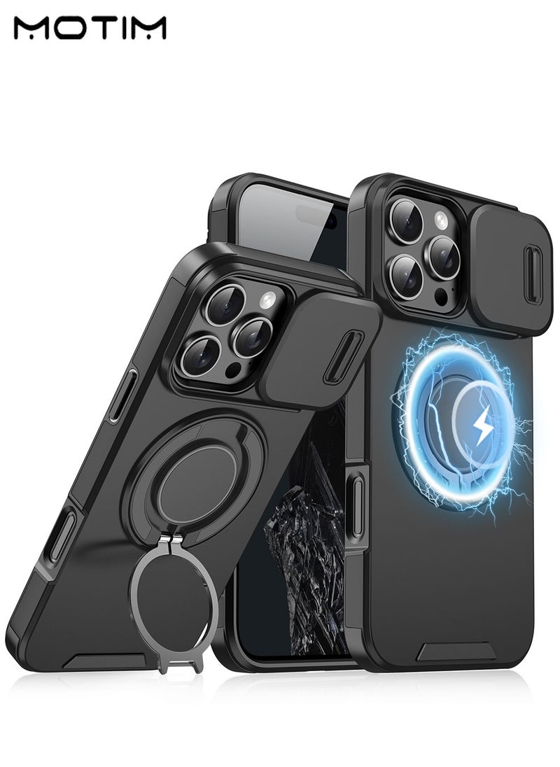 iPhone 16 Pro/16 Pro Max MagSafe Case with Slide Camera Cover, 360° Invisible Ring Stand Kickstand, Shockproof Drop Protection, Anti-Scratch, Camera Protective Cover, iPhone 16 Pro/16 Pro Max Magnetic Stand Cover