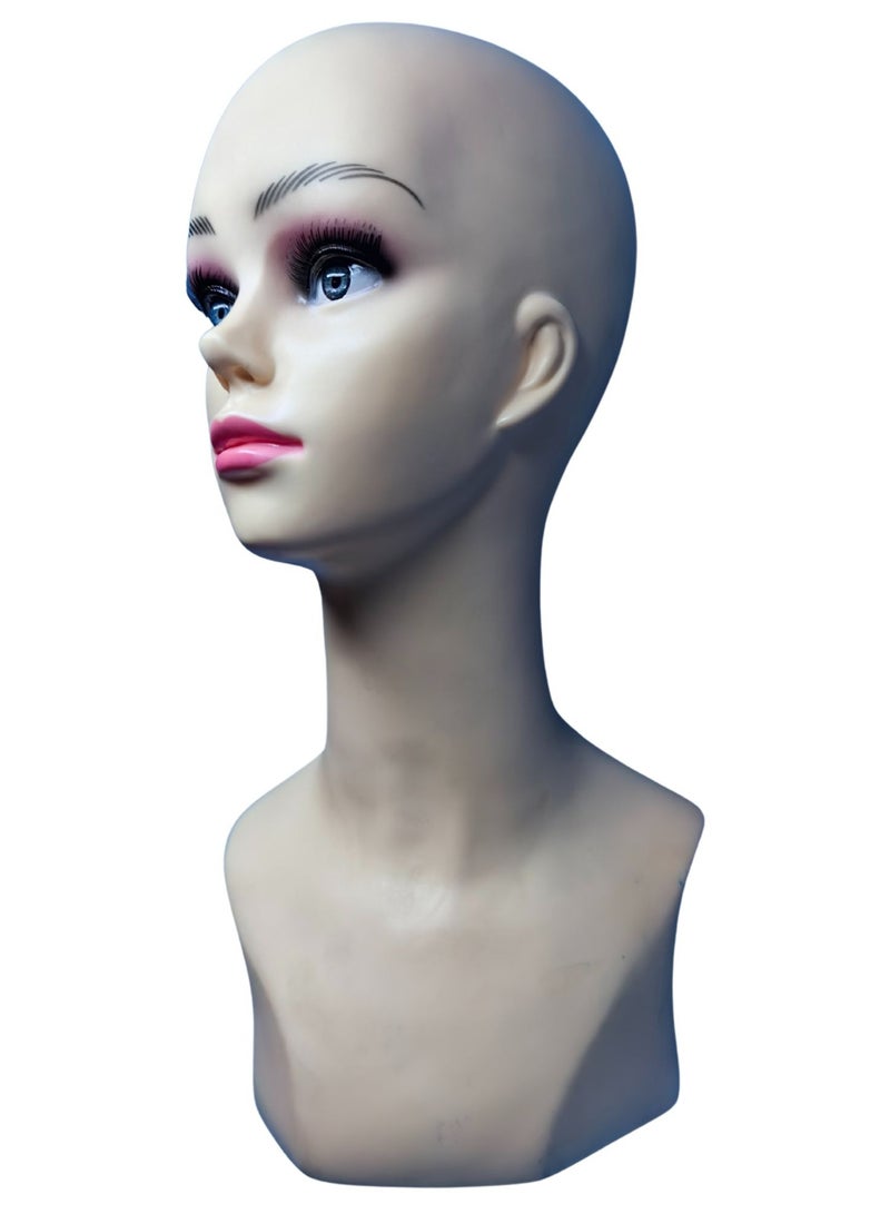 أورتوك رأس عارضة أزياء للرموش، رأس عرض مكياج أنثوي للممارسة، رأس بلاستيك لعرض الشعر المستعار، رأس عارضة أزياء صلعاء مع كتف للتدليك الشعر المستعار قبعة نظارات عرض الشعر نموذج تدريب الشعر 39 سم - Image 4
