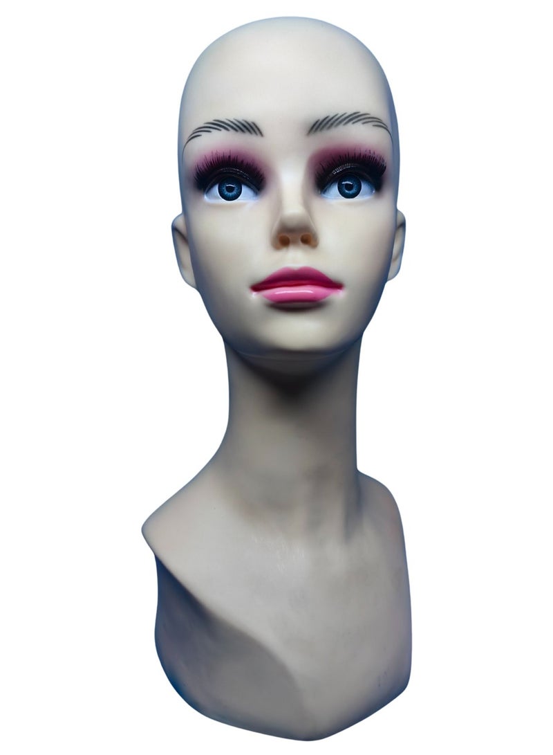 أورتوك رأس عارضة أزياء للرموش، رأس عرض مكياج أنثوي للممارسة، رأس بلاستيك لعرض الشعر المستعار، رأس عارضة أزياء صلعاء مع كتف للتدليك الشعر المستعار قبعة نظارات عرض الشعر نموذج تدريب الشعر 39 سم - Image 1