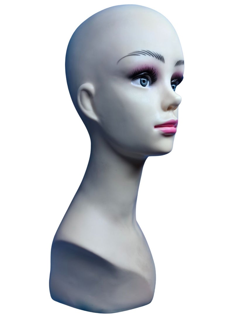 أورتوك رأس عارضة أزياء للرموش، رأس عرض مكياج أنثوي للممارسة، رأس بلاستيك لعرض الشعر المستعار، رأس عارضة أزياء صلعاء مع كتف للتدليك الشعر المستعار قبعة نظارات عرض الشعر نموذج تدريب الشعر 39 سم - Image 3