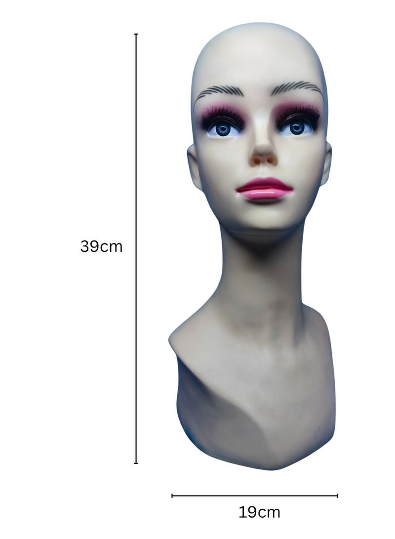 أورتوك رأس عارضة أزياء للرموش، رأس عرض مكياج أنثوي للممارسة، رأس بلاستيك لعرض الشعر المستعار، رأس عارضة أزياء صلعاء مع كتف للتدليك الشعر المستعار قبعة نظارات عرض الشعر نموذج تدريب الشعر 39 سم - Image 2