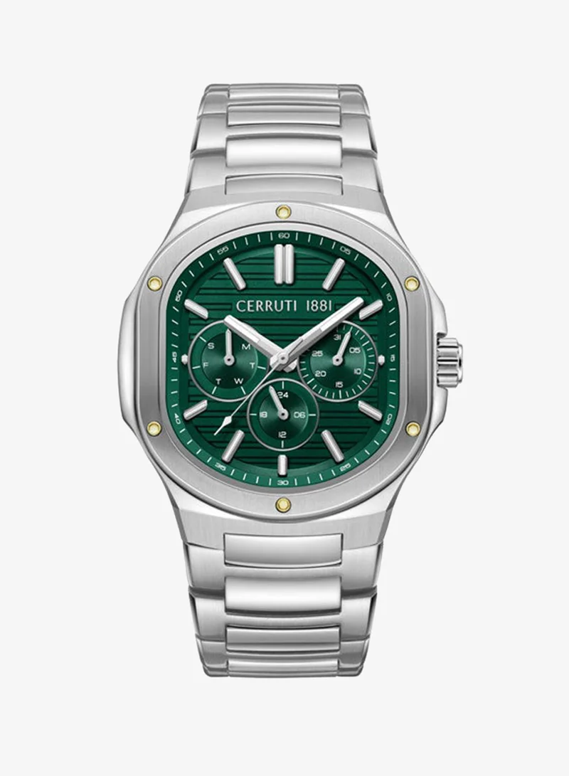 شيروتي 1881 Trento Green Dial Stainless Steel Bracelet Multifunction Watch for Men, 40mm