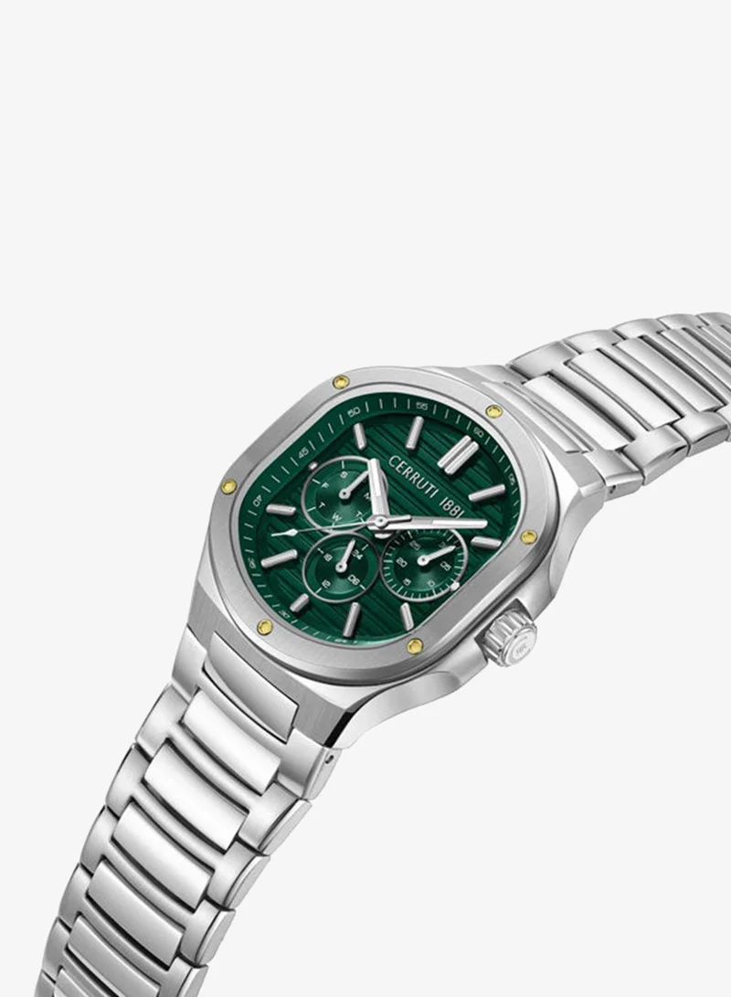 شيروتي 1881 Trento Green Dial Stainless Steel Bracelet Multifunction Watch for Men, 40mm